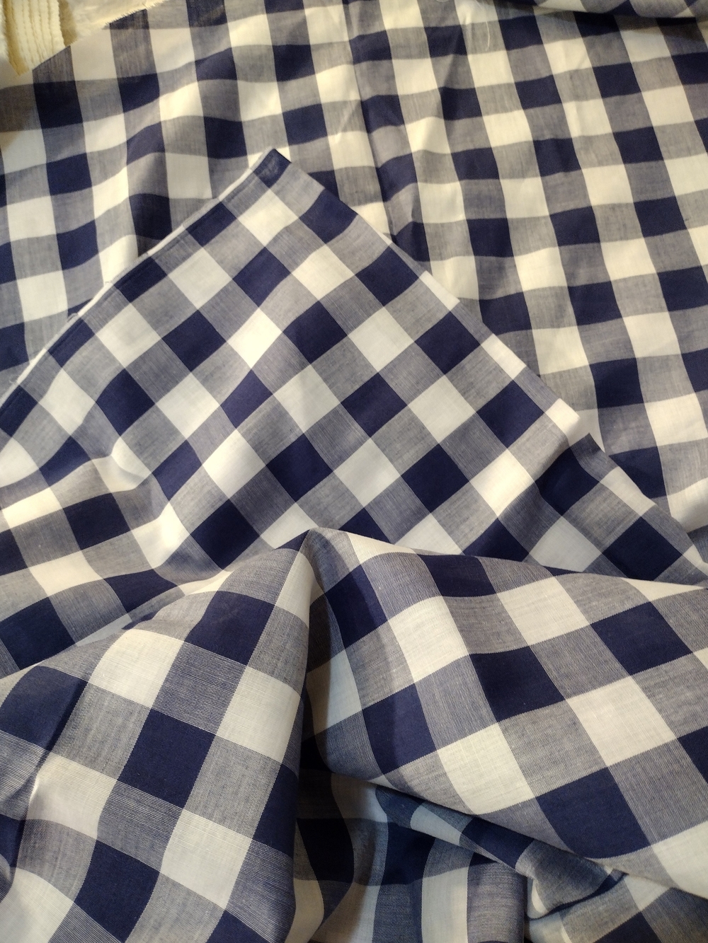 Navy and White Gingham Fabric 2 Yards 20 Inches Wide